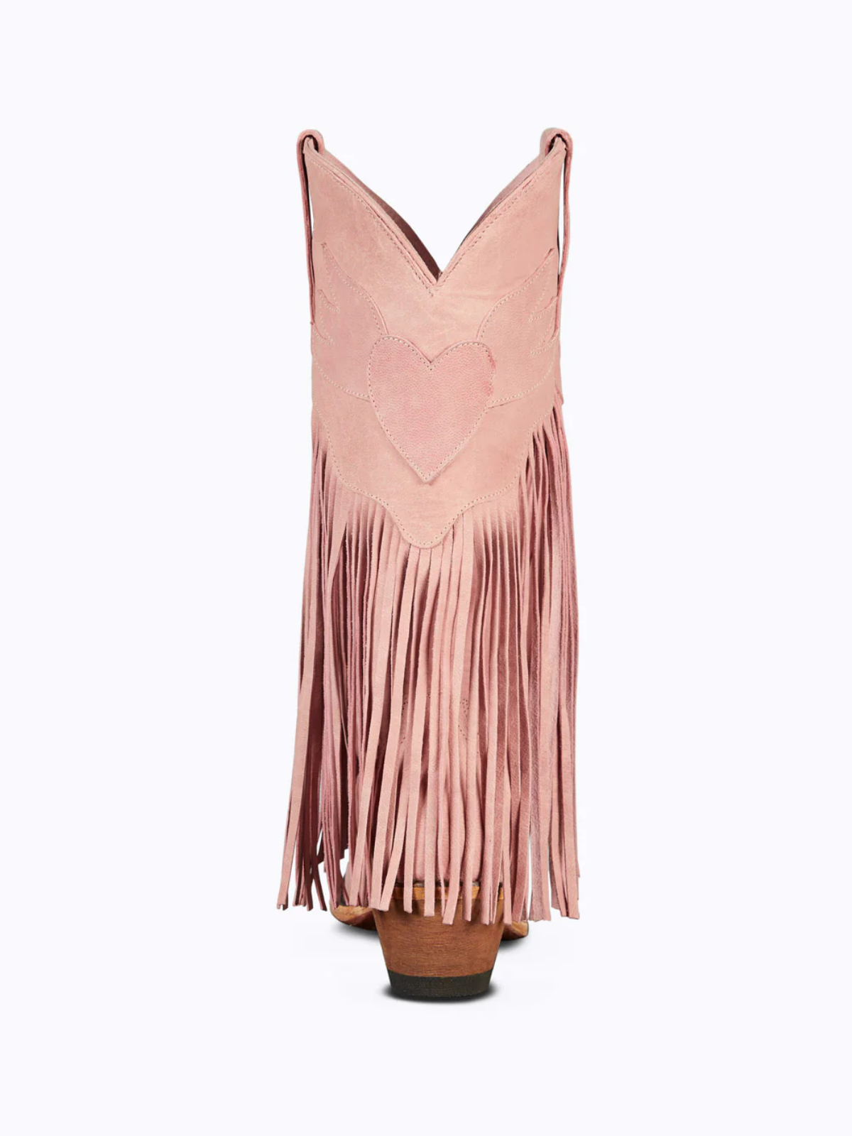 Blush Pink Snip-Toe Heart Inlay Fringe Mid Calf Cowgirl Boots