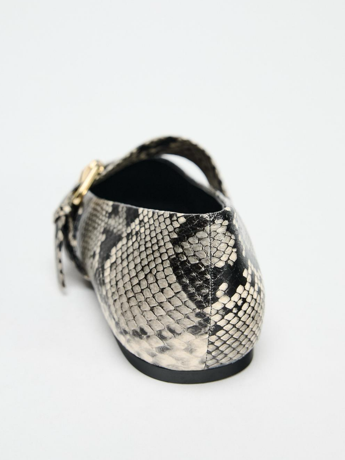 Snakeskin Print Square-Toe Bridge Strap Ballet Flats