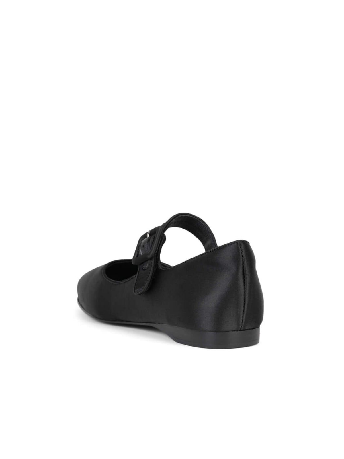Black Satin Square-Toe Bridge Strap Ballet Flats With Bow