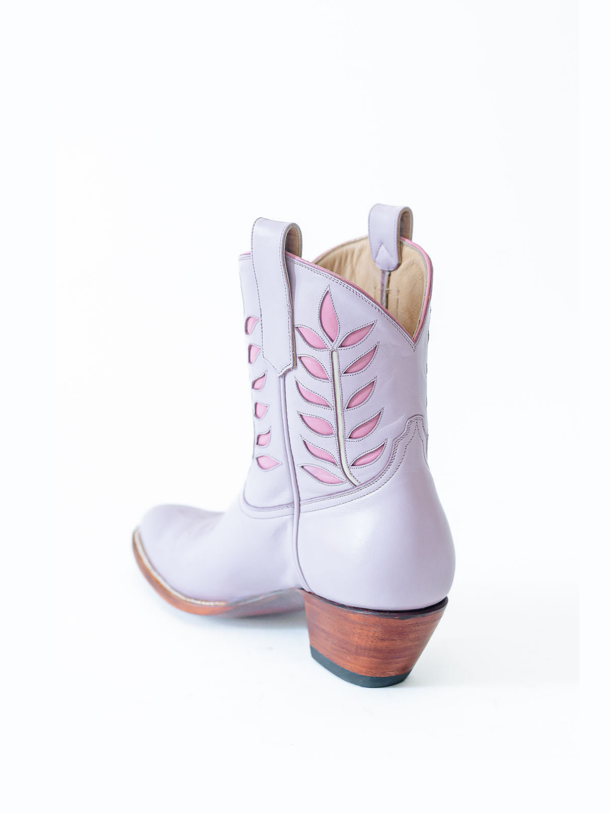 Lavender Almond-Toe Leaves Inlay Ankle Cowgirl Boots