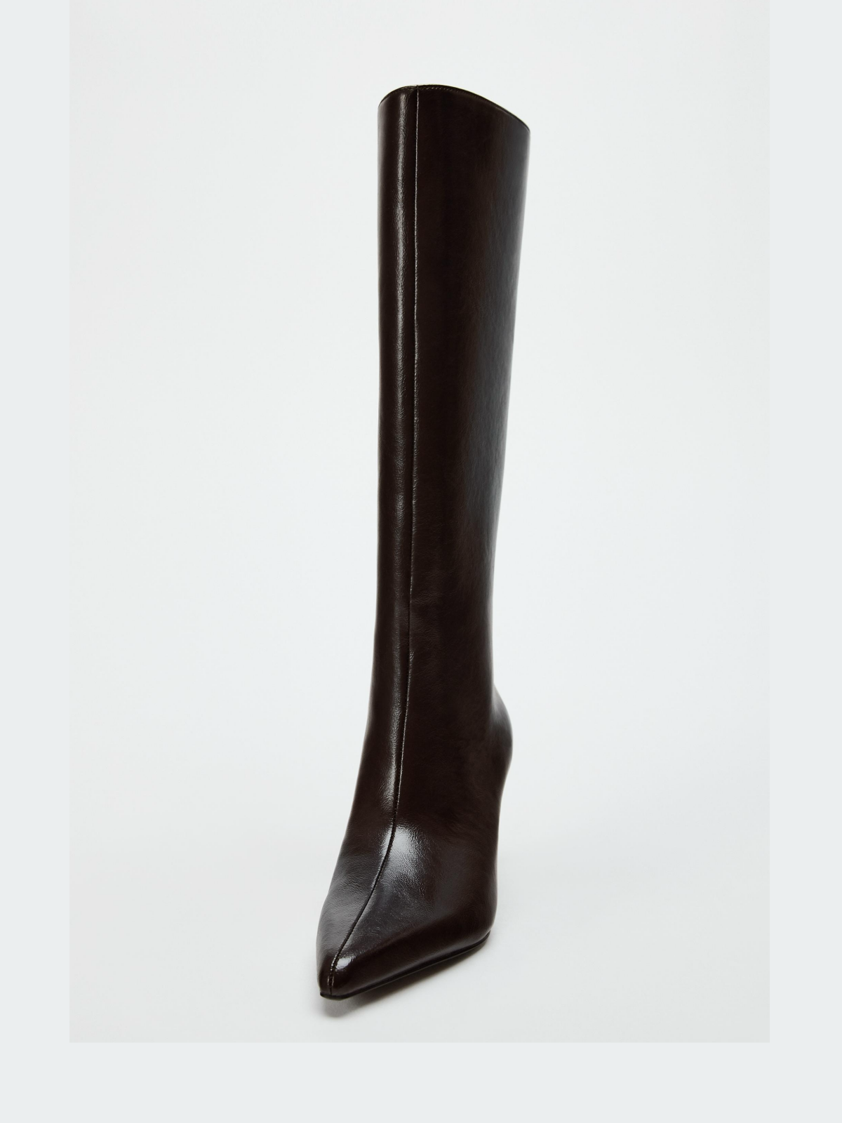Brown Vegan Leather Pointed-Toe Wide Mid Calf Stiletto Boots
