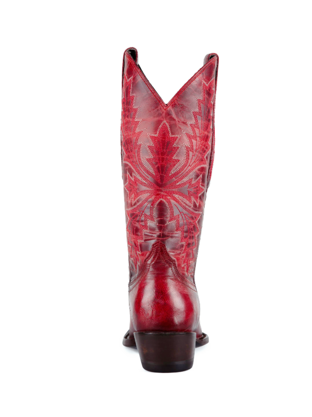 Distressed Leaf Embroidery Snip-Toe Mid Calf Cowgirl Boots - Red
