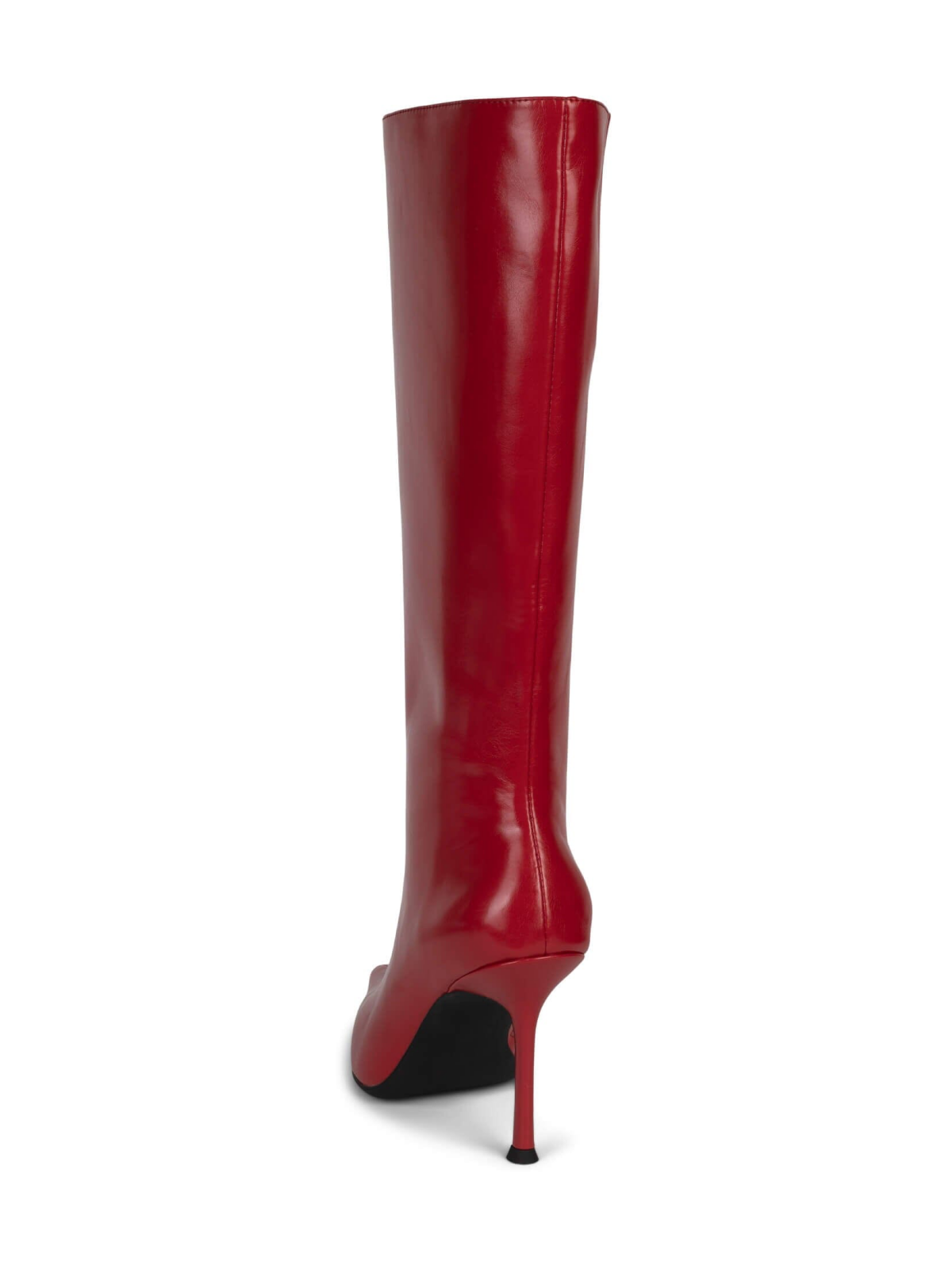 Red Pointed-Toe Mid Calf Full-Zip Stiletto Boots With Wide Shaft