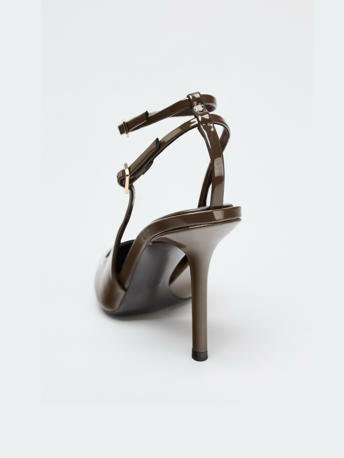 Green Patent Pointed-Toe Double Buckle Ankle Strap Slingback Pump High Heels