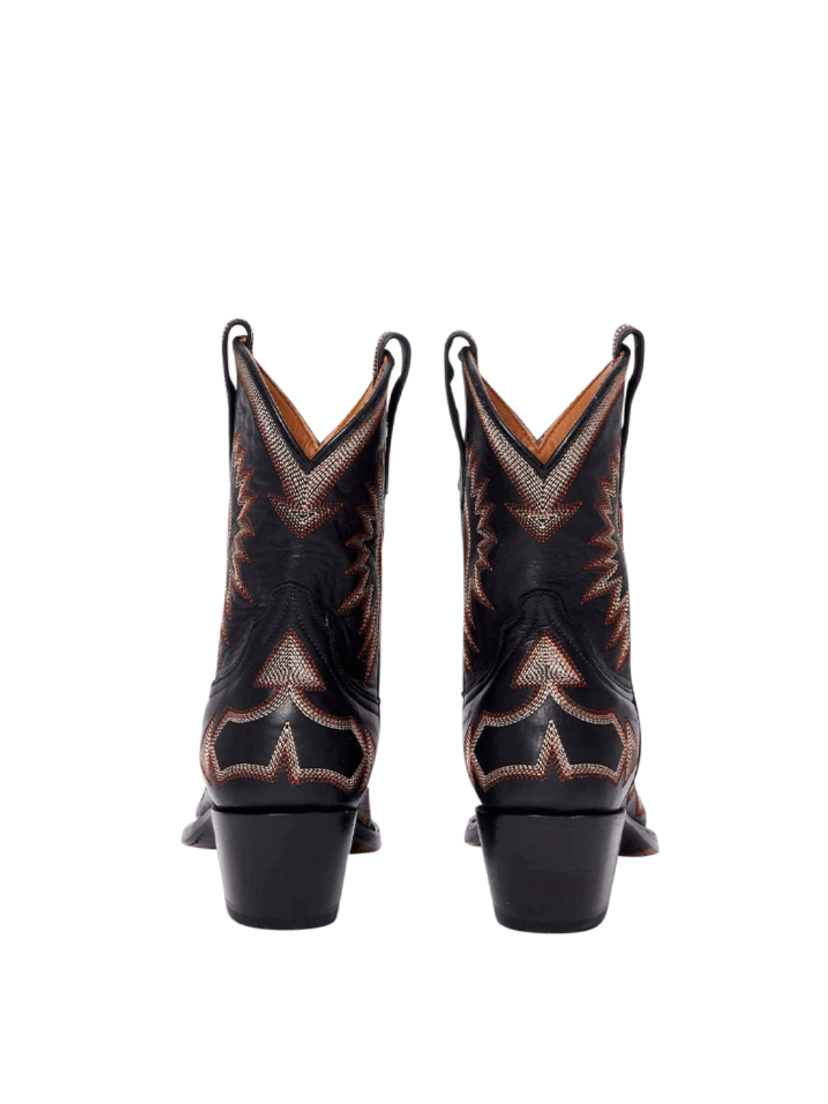 Jagged Embroidery Snip-Toe Ankle Cowgirl Boots - Black