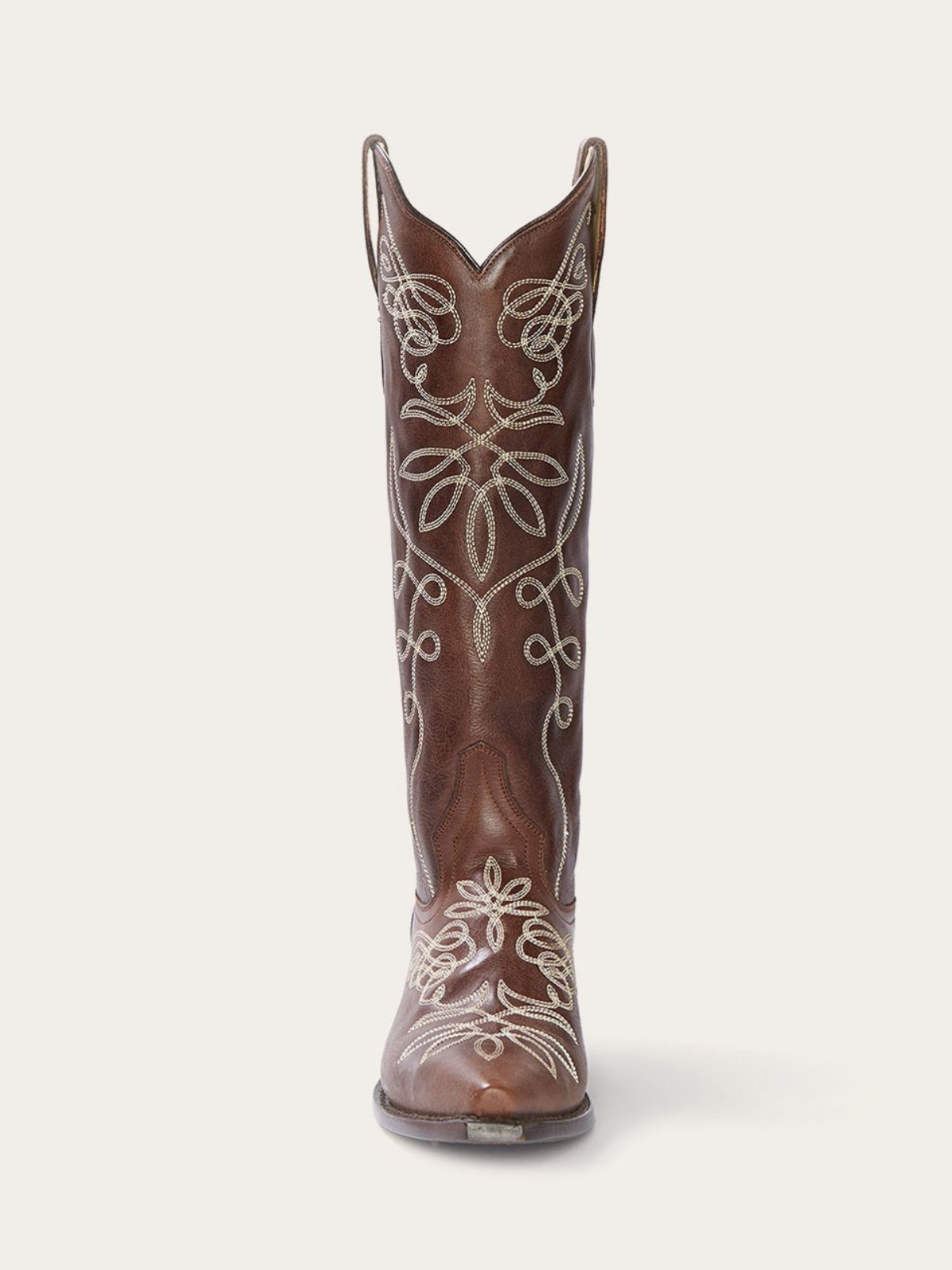 Brown Snip-Toe Coiling Embroidery Wide Mid Calf Tall Cowgirl Boots