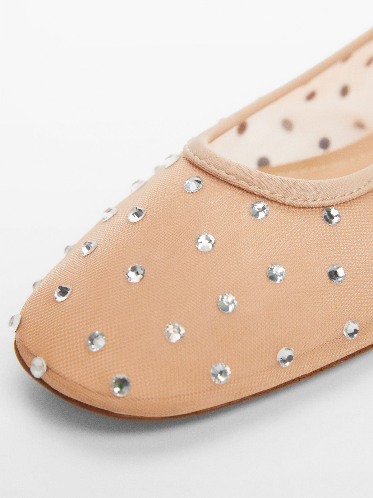 Nude Sparkle Rhinestone Ballerinas Semi-Transparent Strass Flats