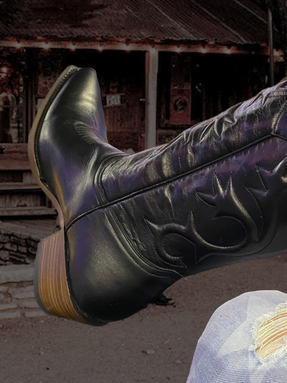 Black Snip-Toe Padded Wide Mid Calf Tall Cowgirl Boots