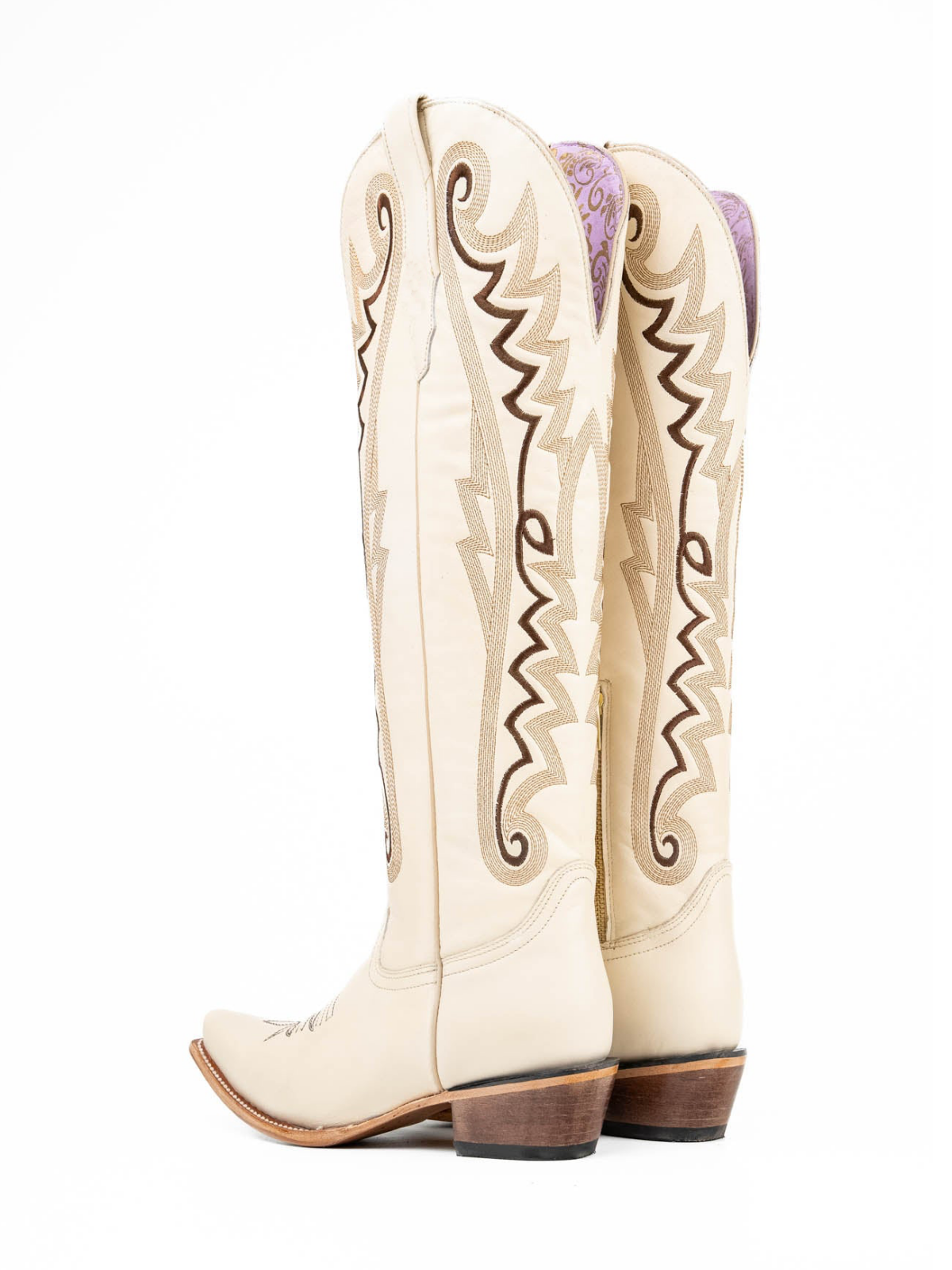 Bone Snip-Toe Half-Zip Classic Embroidery Knee High Cowgirl Boots