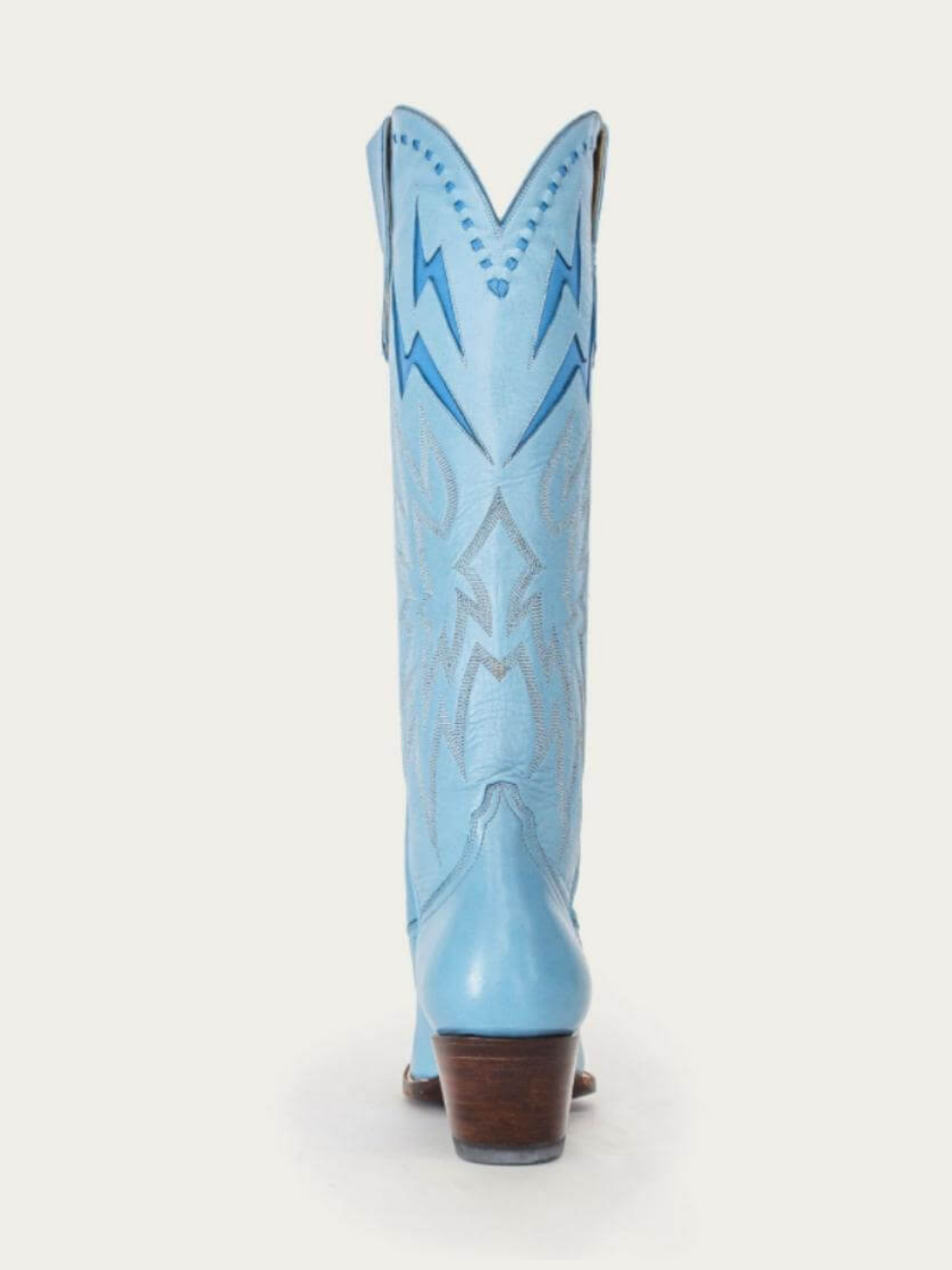 Powder Blue Almond-Toe Embroidery Lightning Inlay Wide Knee High Cowgirl Boots