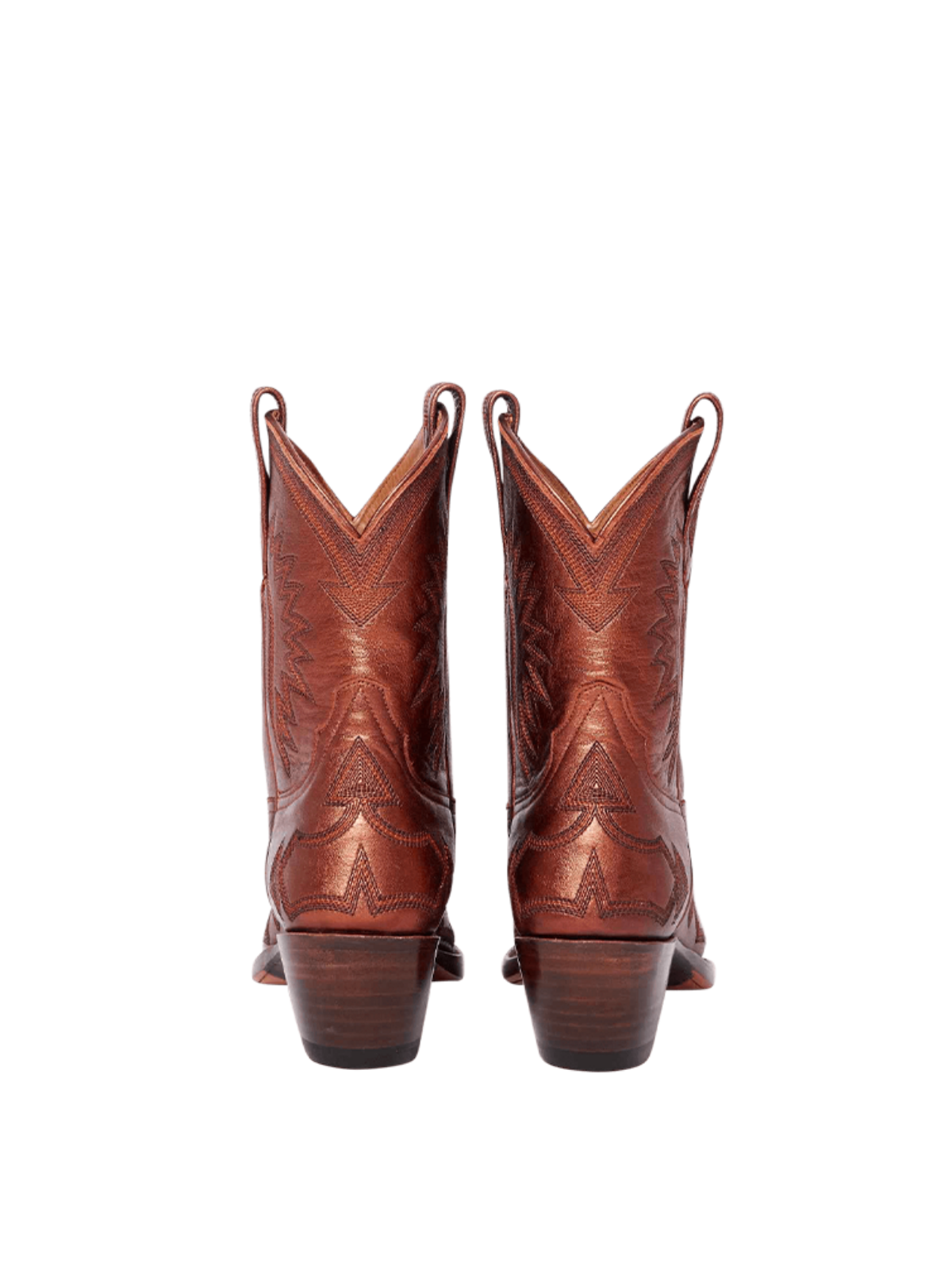 Metallic Embroidery Snip-Toe Ankle Cowgirl Boots - Burnt Orange