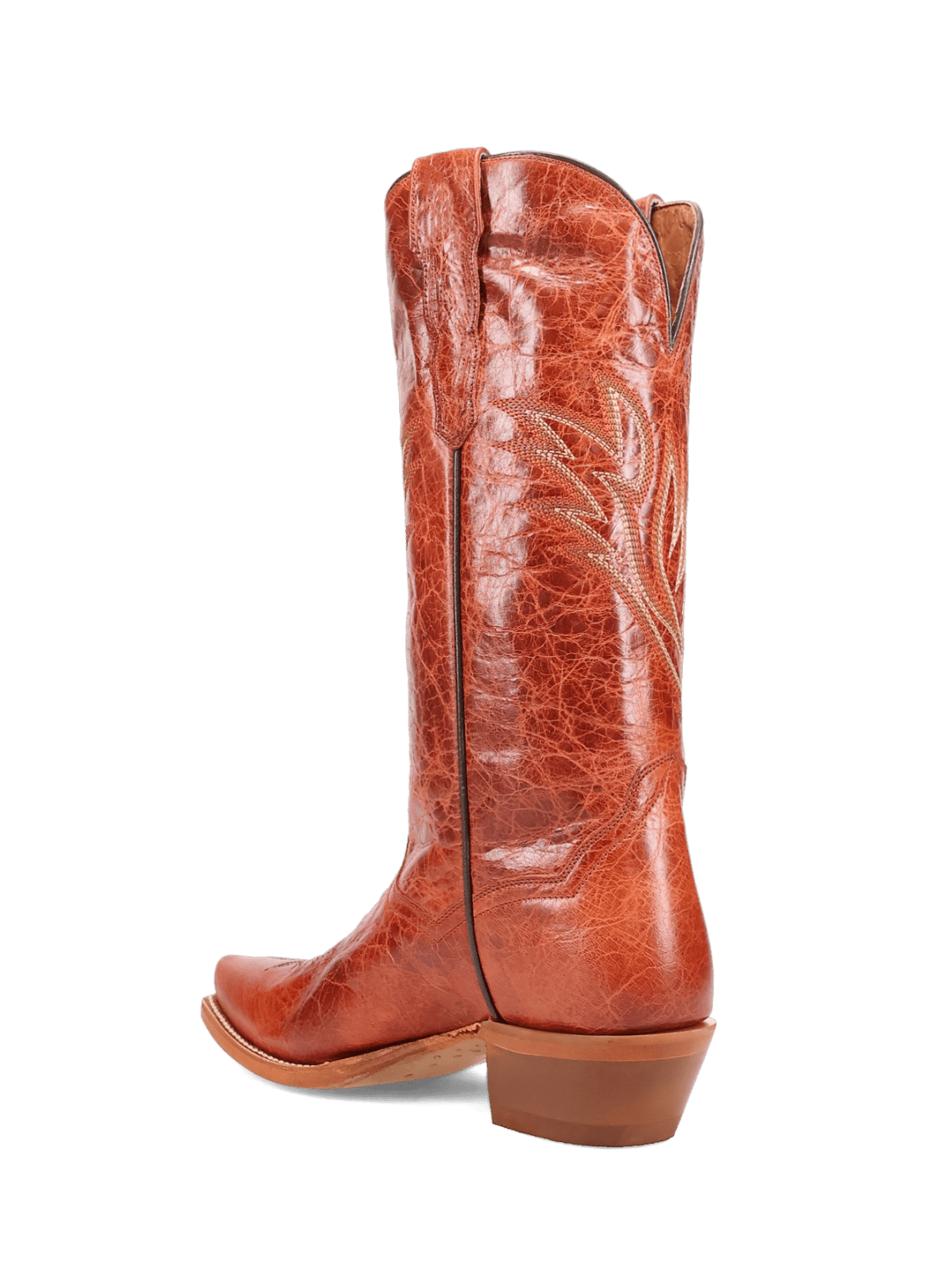 Distressed Orange Snip-Toe Classic Embroidery Wide Mid Calf Cowgirl Boots