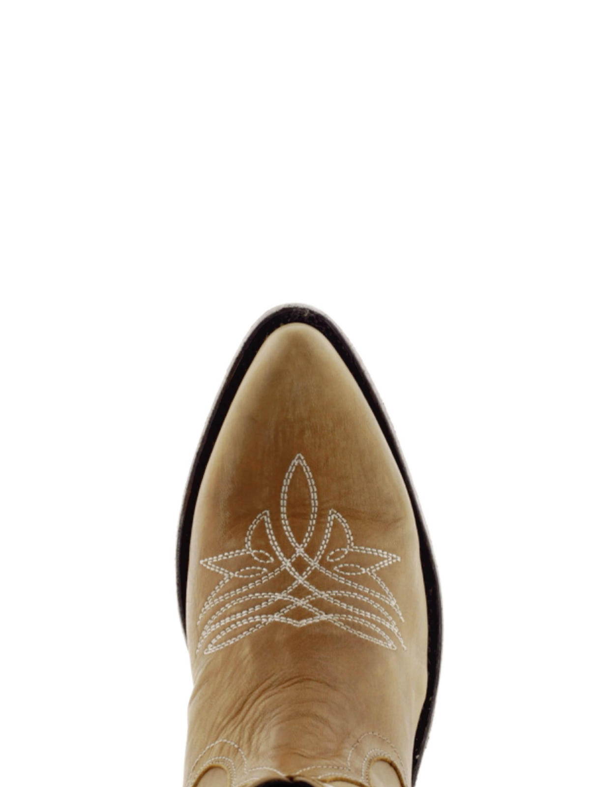 Butterfly Embroidery Almond-Toe Mid Calf Cowgirl Boots - Tan