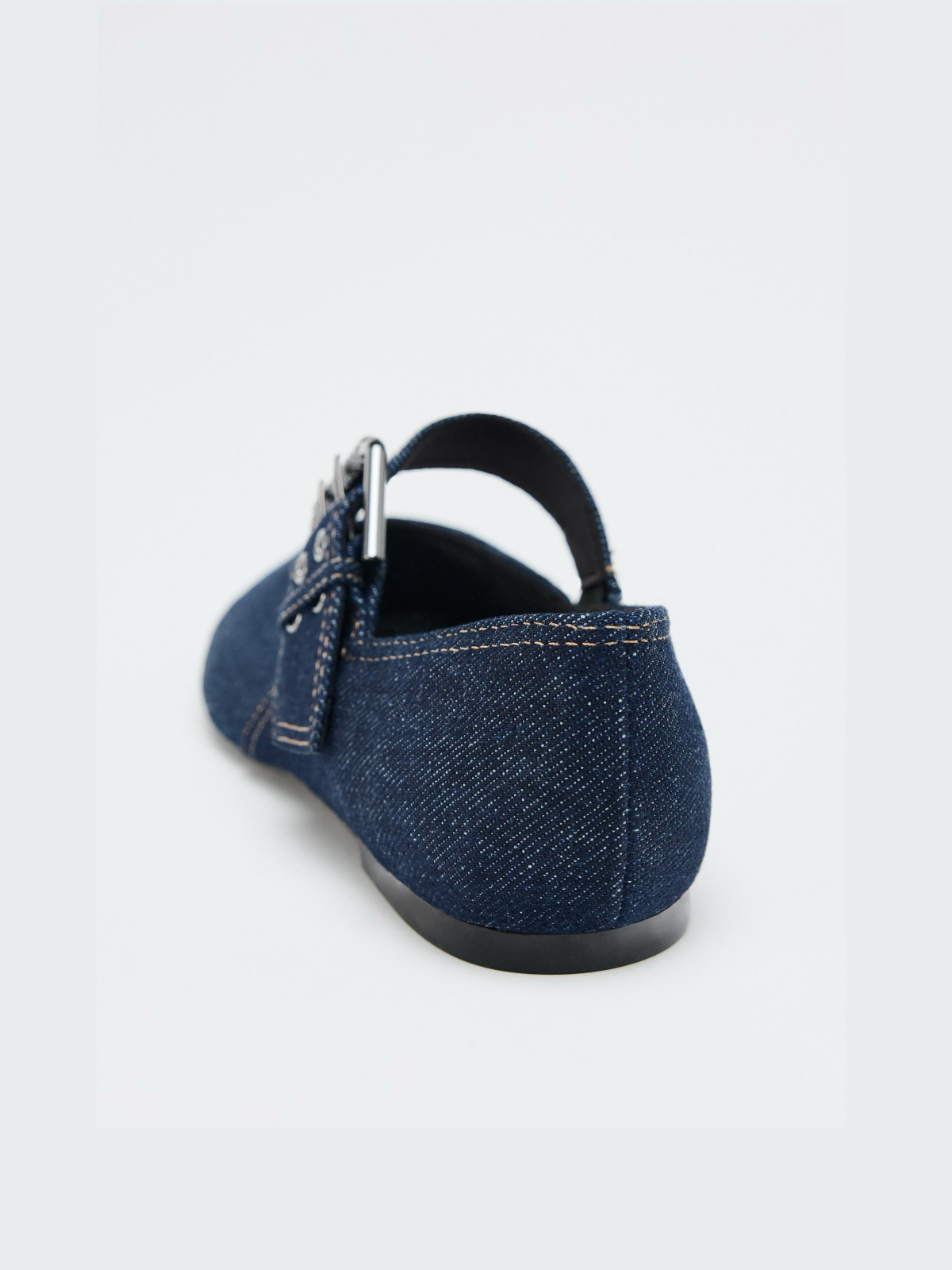 Blue Denim Round-Toe Wide Bridge Strap Ballet Flats