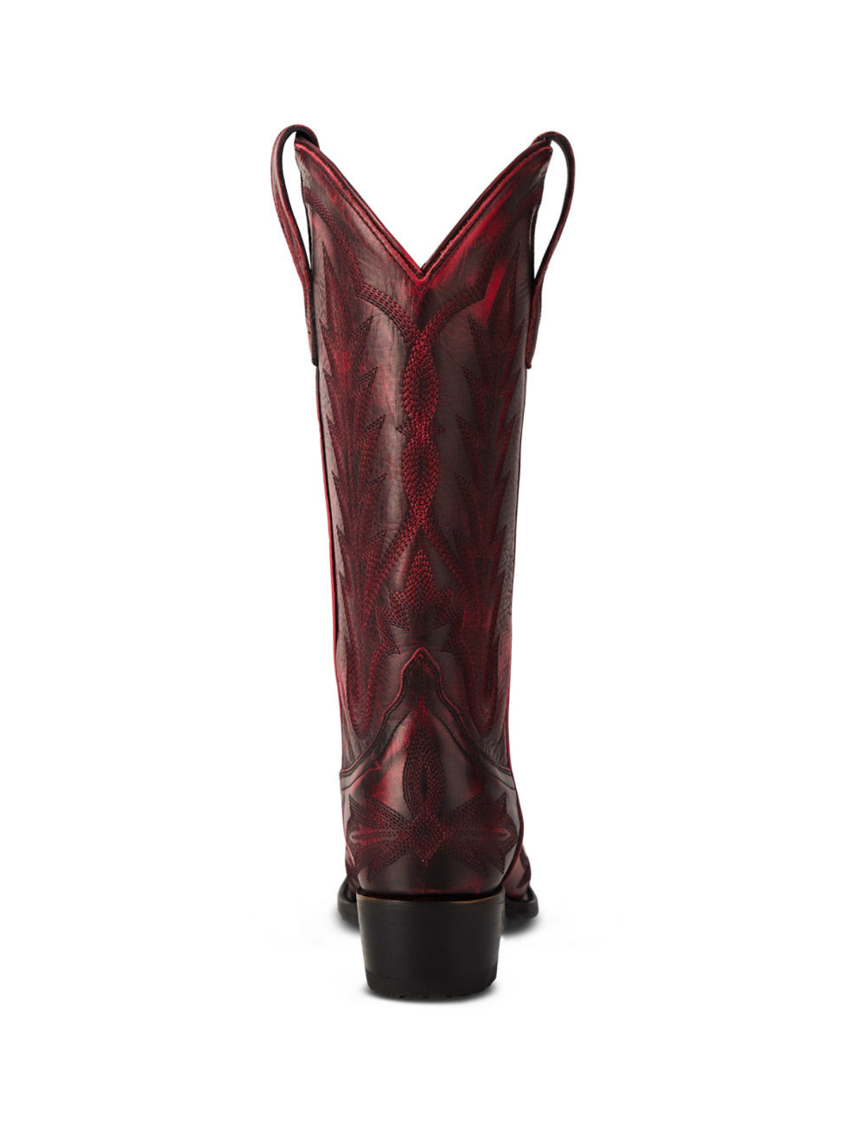 Western Snip-Toe Classic Embroidery Wide Mid Calf Cowgirl Boots - Dark Red