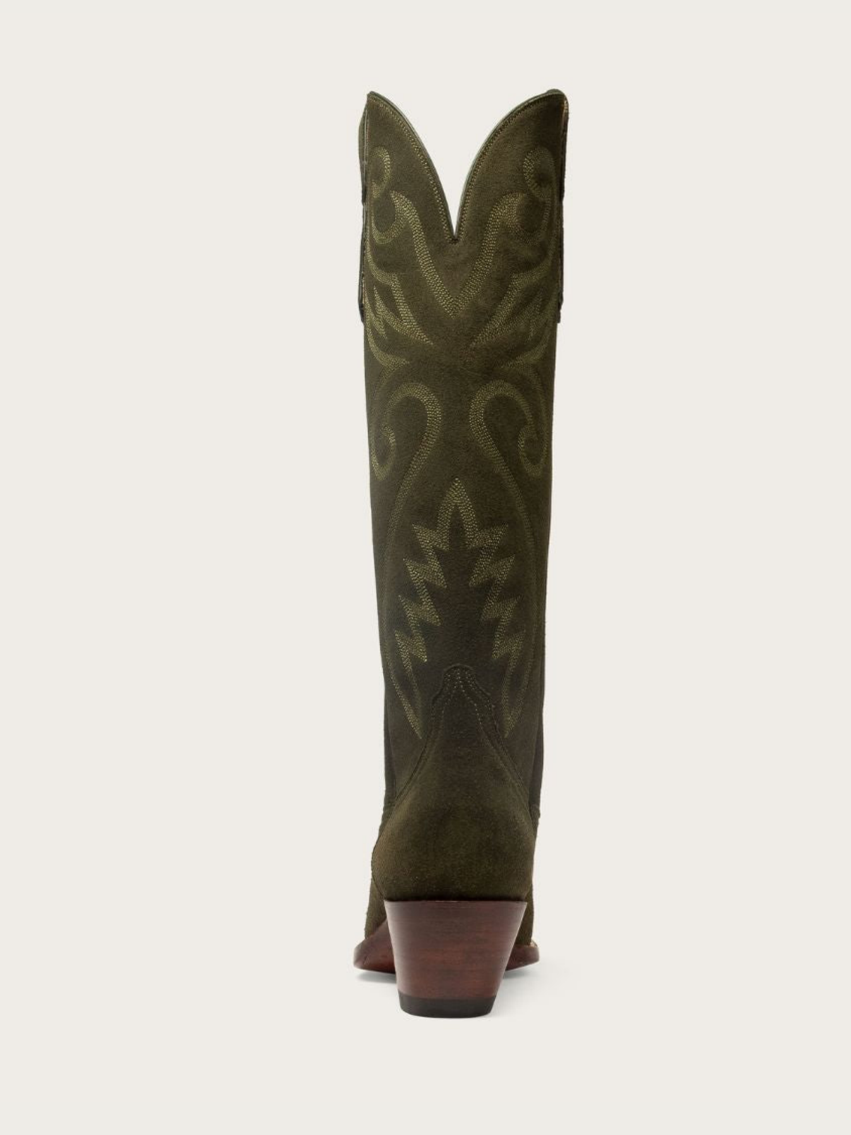 Green Faux Suede Embroidery Almond-Toe Wide Calf Knee High Tall Cowgirl Boots