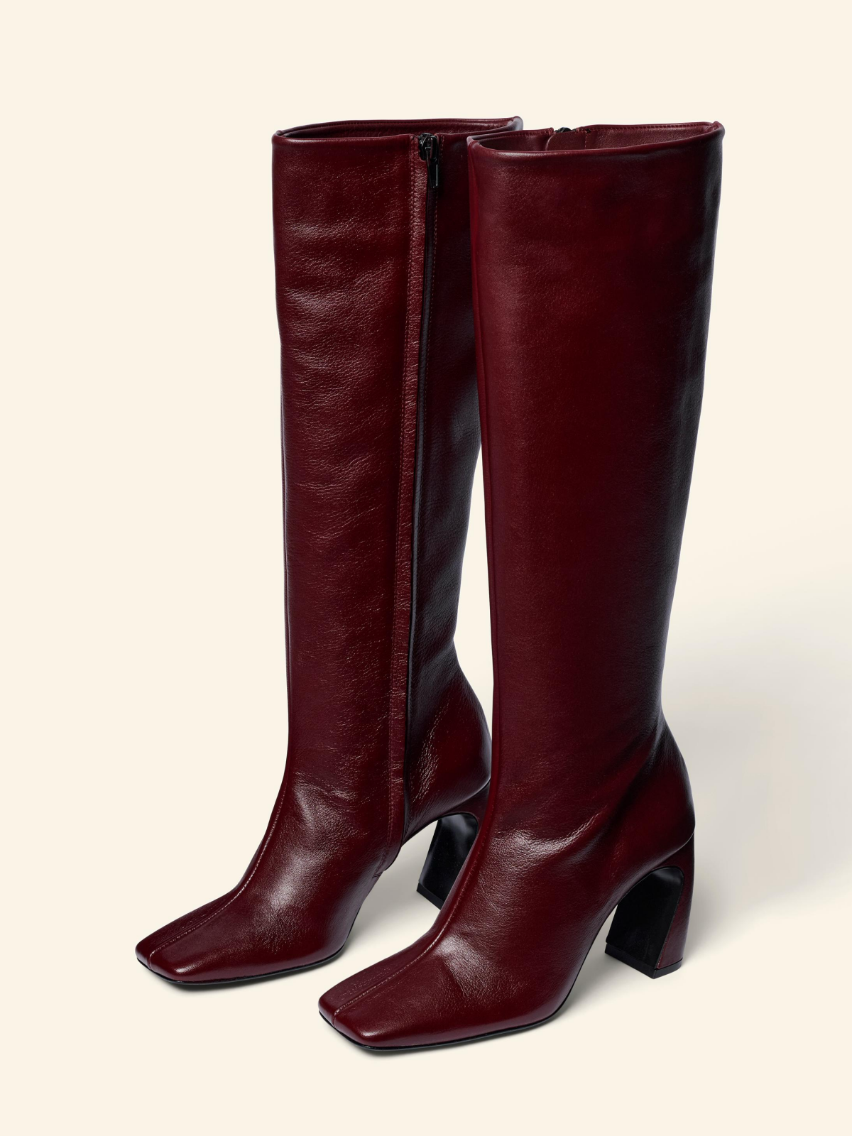 Burgundy Red Square Toe Full Zip Tall Knee High Boots Fuchsia Boots