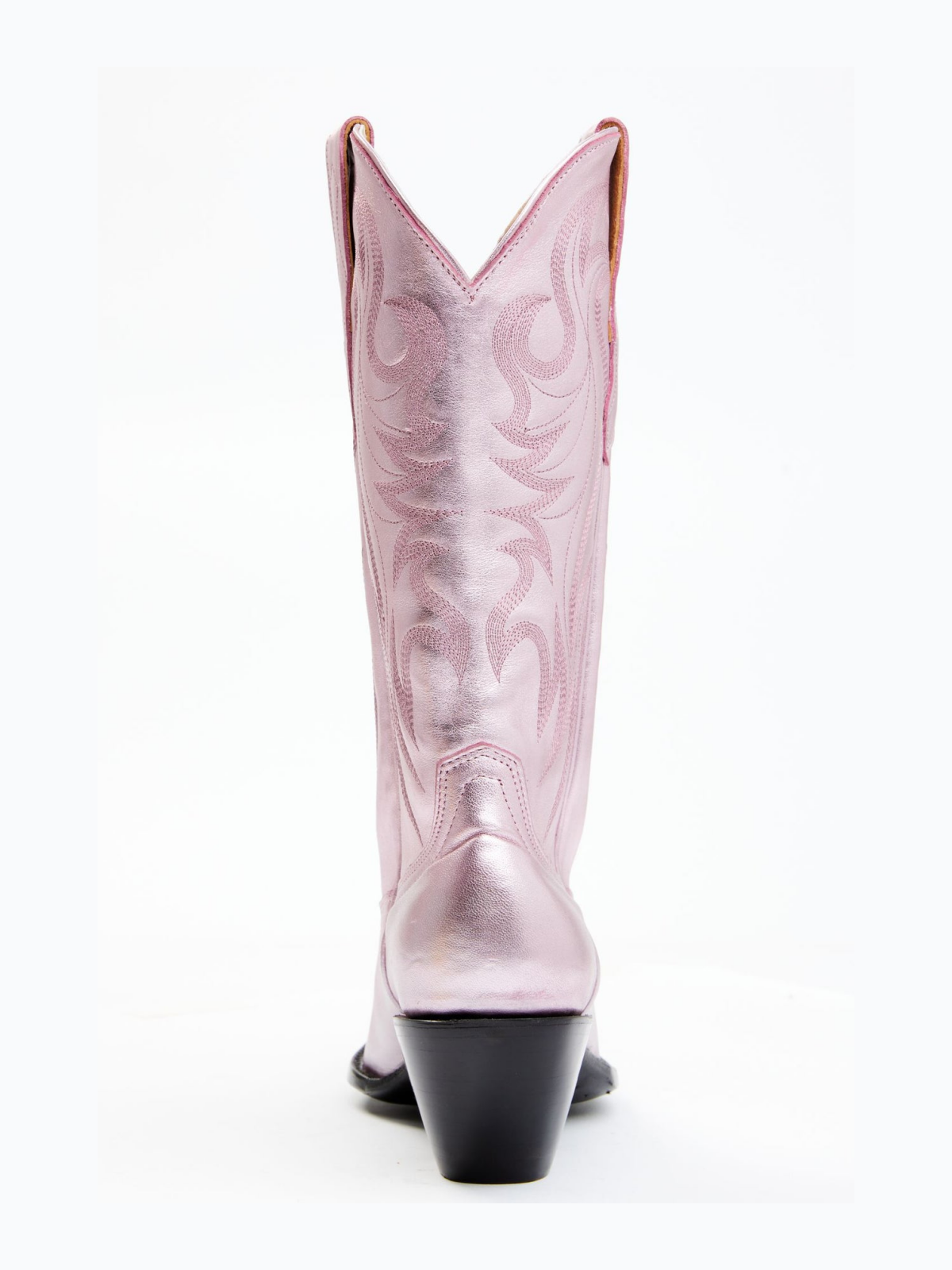 Metallic Pink Snip-Toe Embroidery Mid Calf Cowgirl Boots