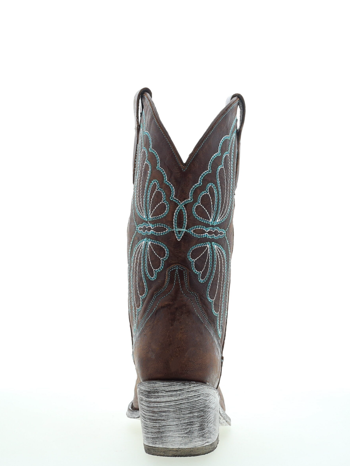 Butterfly Embroidery Almond-Toe Mid Calf Cowgirl Boots - Dark Brown