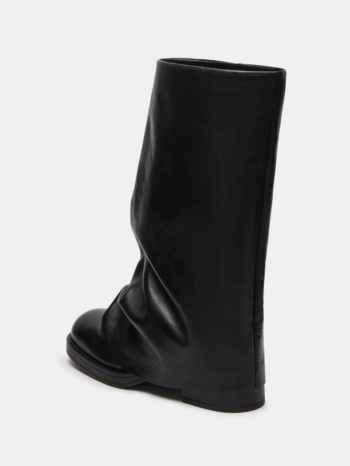 Black Round Square-Toe Fold-Over Mid Calf Cowgirl Boots