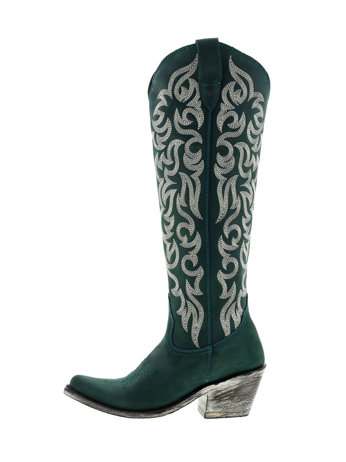 Embroidery Almond-Toe Full-Zip Knee High Tall Cowgirl Boots