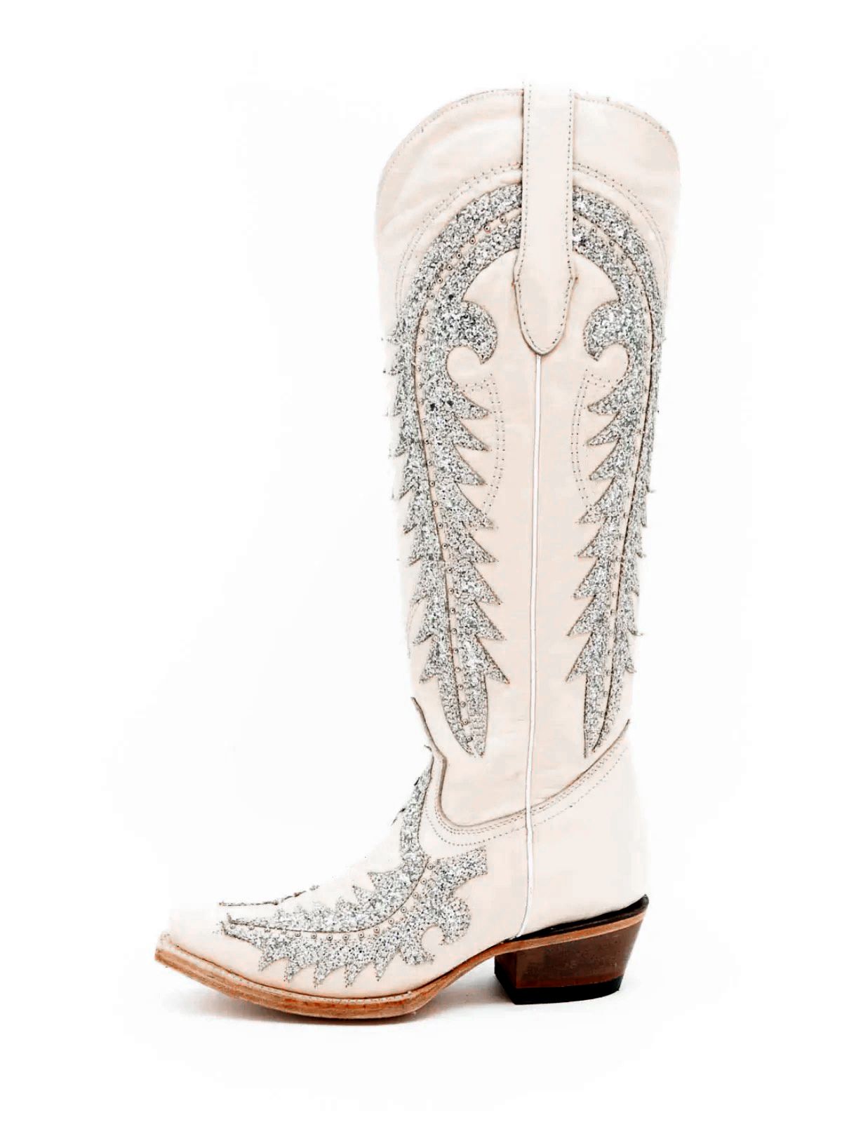 Bone Studs Glitter Applique Snip-Toe Half-Zip Cowgirl Knee High Tall Boots