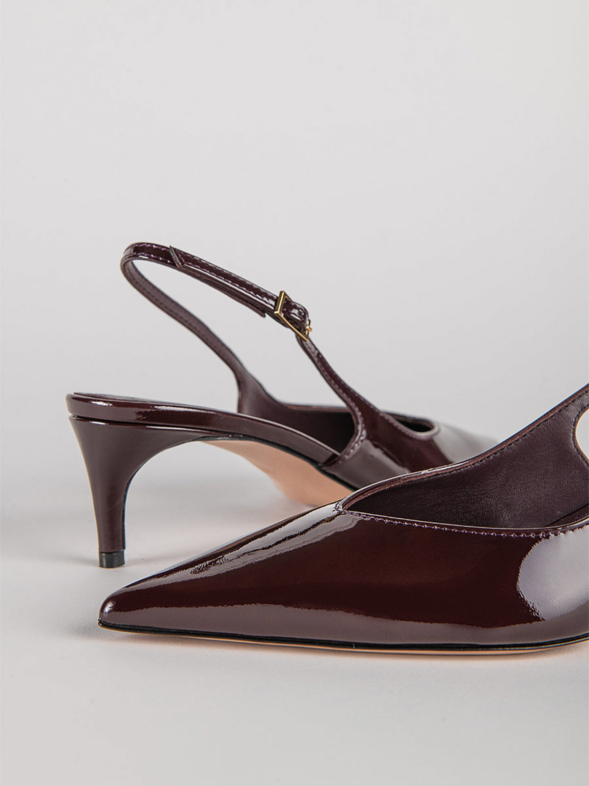 Patent Burgundy Pointed-Toe Slingback Kitten Heels