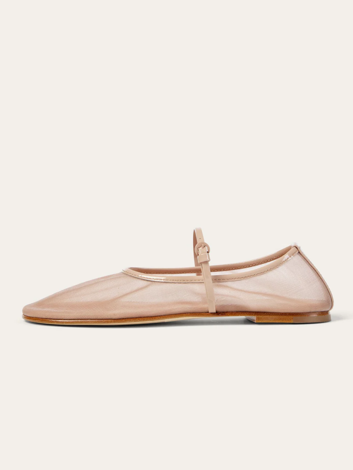 Nude Sheer Mesh Round-Toe Ballet Flats Mary Janes With Thin Buckle Strap