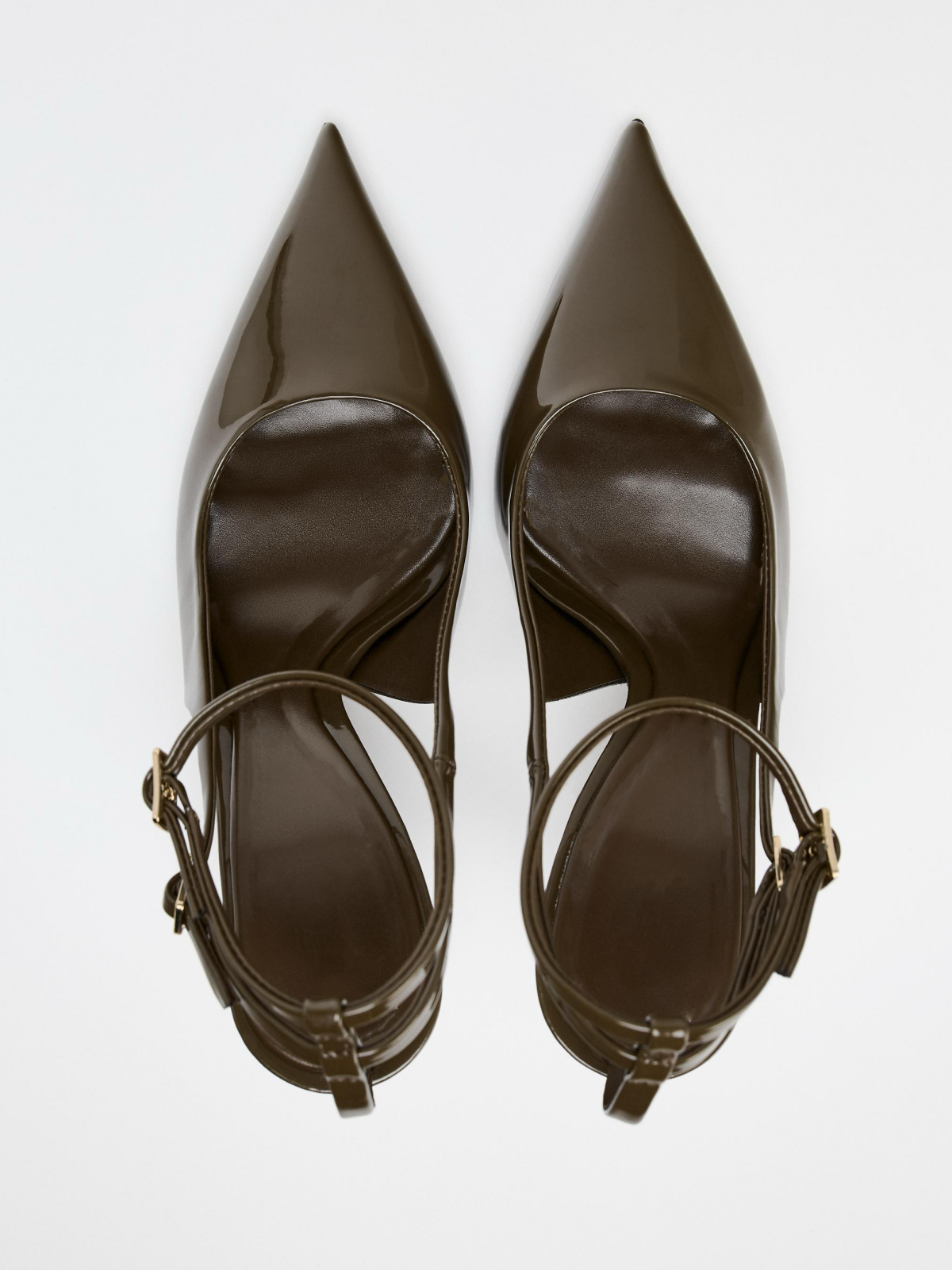 Green Patent Pointed-Toe Double Buckle Ankle Strap Slingback Pump High Heels