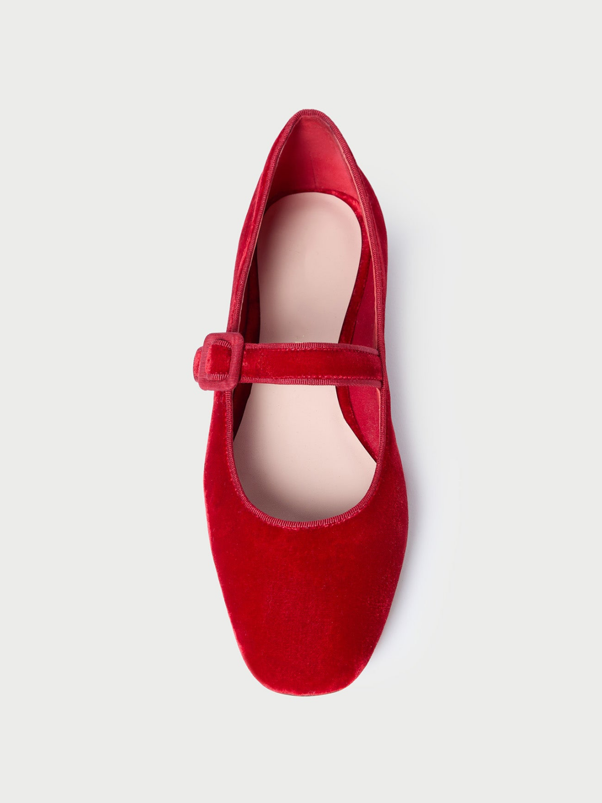 Red Velvet Square-Toe Adjustable Bridge Strap Mary Janes Ballet Flats