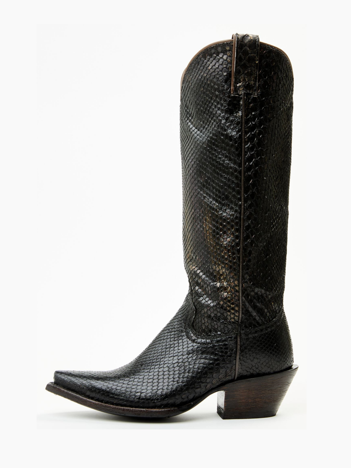 Black Snakeskin Snip-Toe Wide Mid Calf Tall Cowgirl Boots