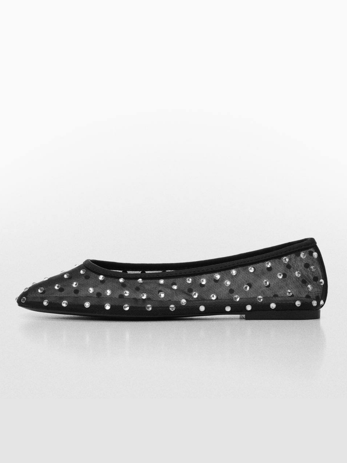 Black Sparkle Rhinestone Ballerinas Semi-Transparent Strass Flats