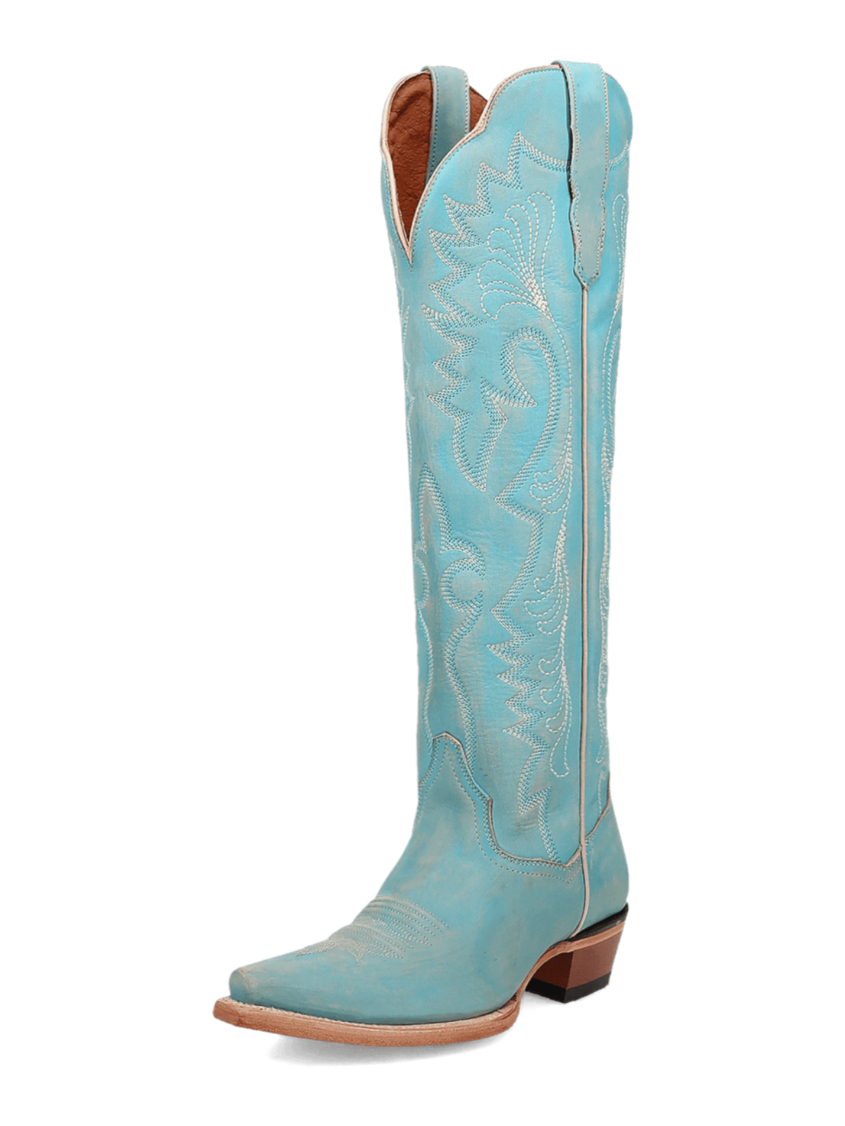 Sky Blue Snip-Toe Embroidery Half-Zip Tall Knee High Cowgirl Boots