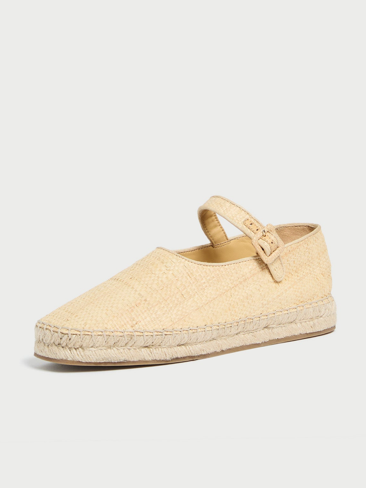 Beige Almond-Toe Adjustable Bridge Strap Espadrille Mary Janes Flats