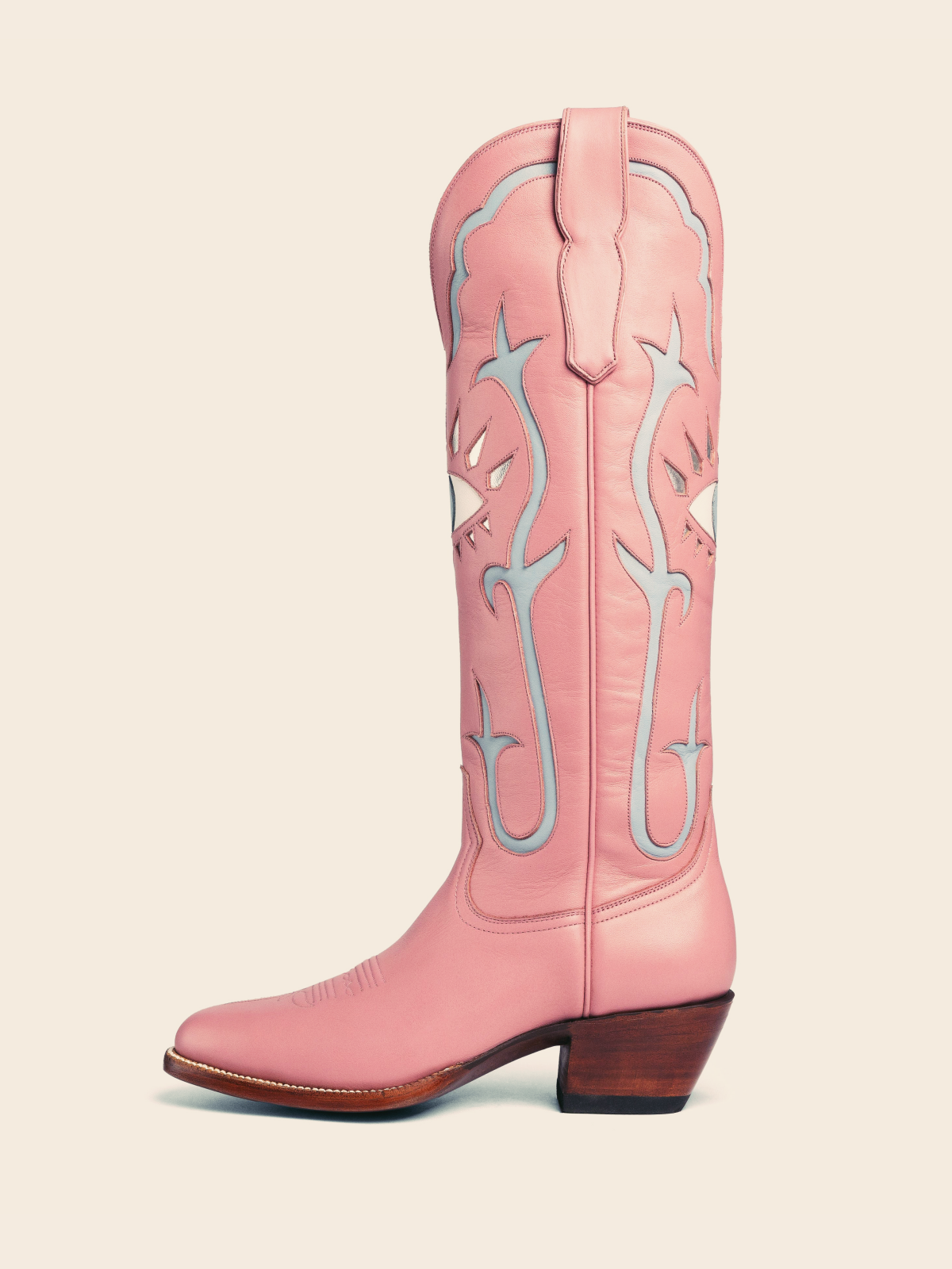 Pink Evil Eye Inlay Almond-Toe Wide Mid Calf Western Cowgirl Tall Boots