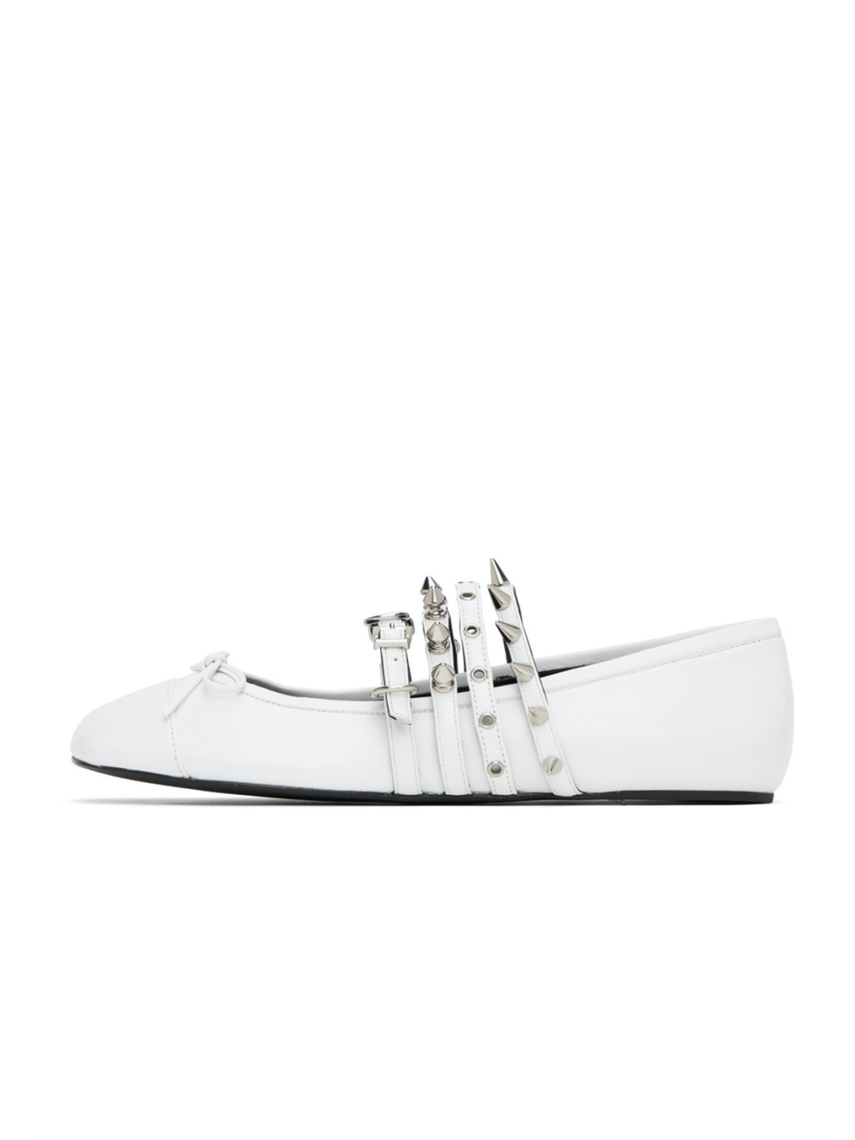 White Bow Spike Strappy Square-Toe Ballet Flats Mary Janes