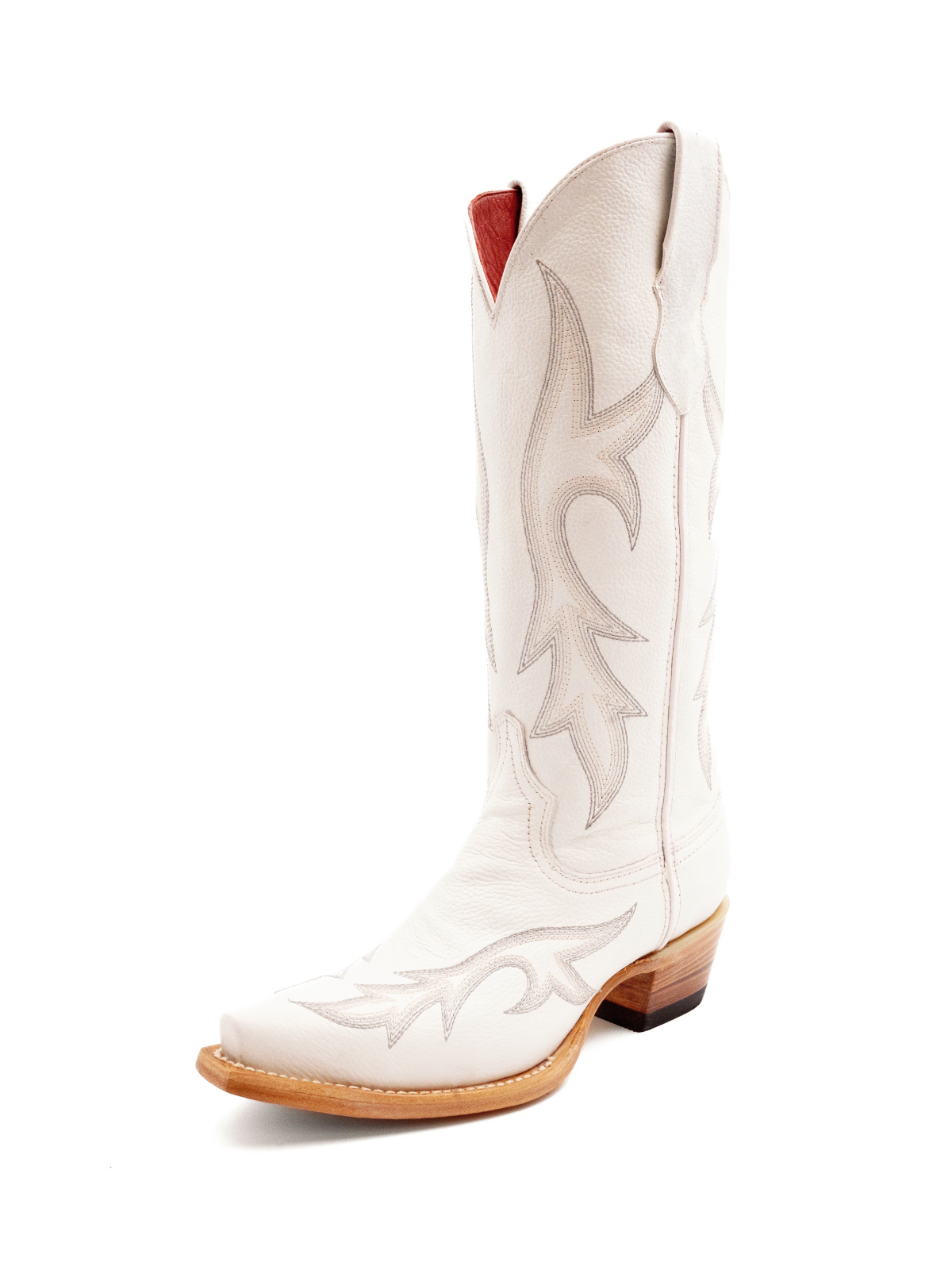 White Embroidery Snip-Toe Wide Calf Western Boots Vegan Leather Cowgirl Tall Boots