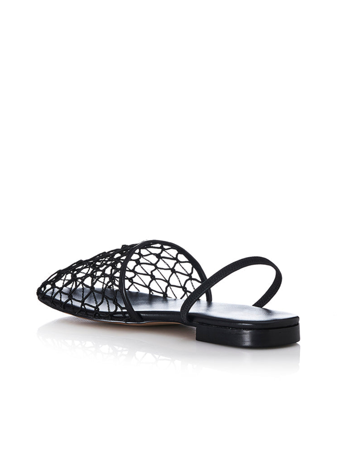 Black Netting Round Toe Flats Slingbacks With Back Strap