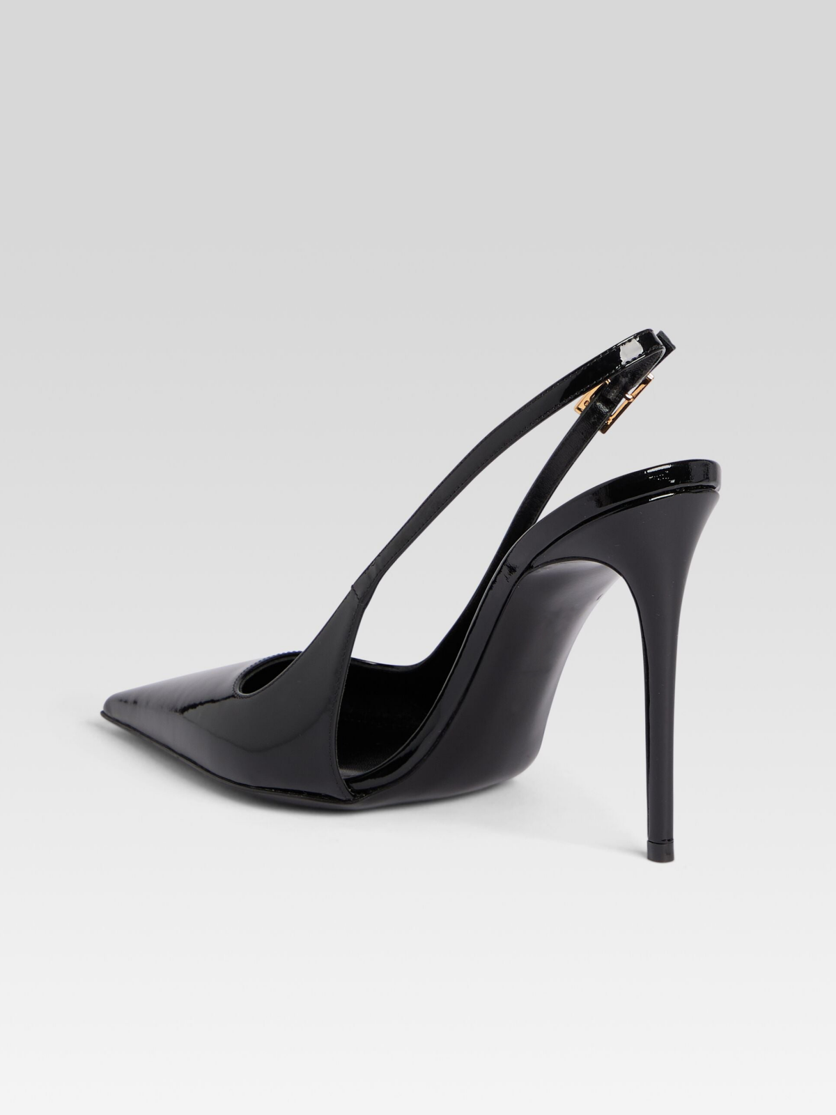 Patent Black Pointed-Toe Slingback High Heels