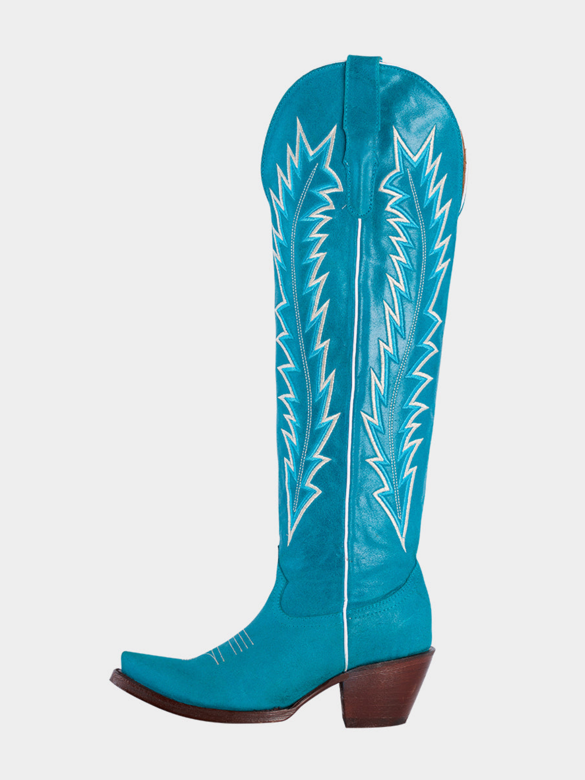 Arrows Embroidery Snip-Toe Wide Calf Over-The-Knee Cowgirl Boots - Turquoise