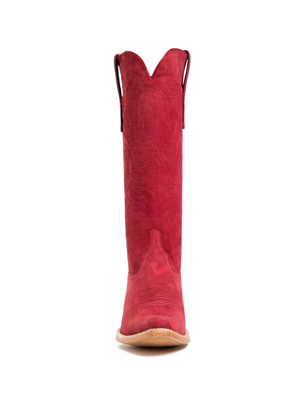 Red Faux Suede Embroidery Snip-Toe Wide Mid Calf Cowboy Tall Boots For Women