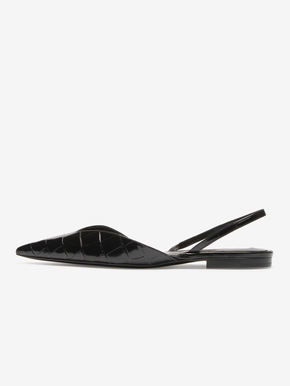 Black Crocodile Embossed Pointy Comfy Slingback Flats