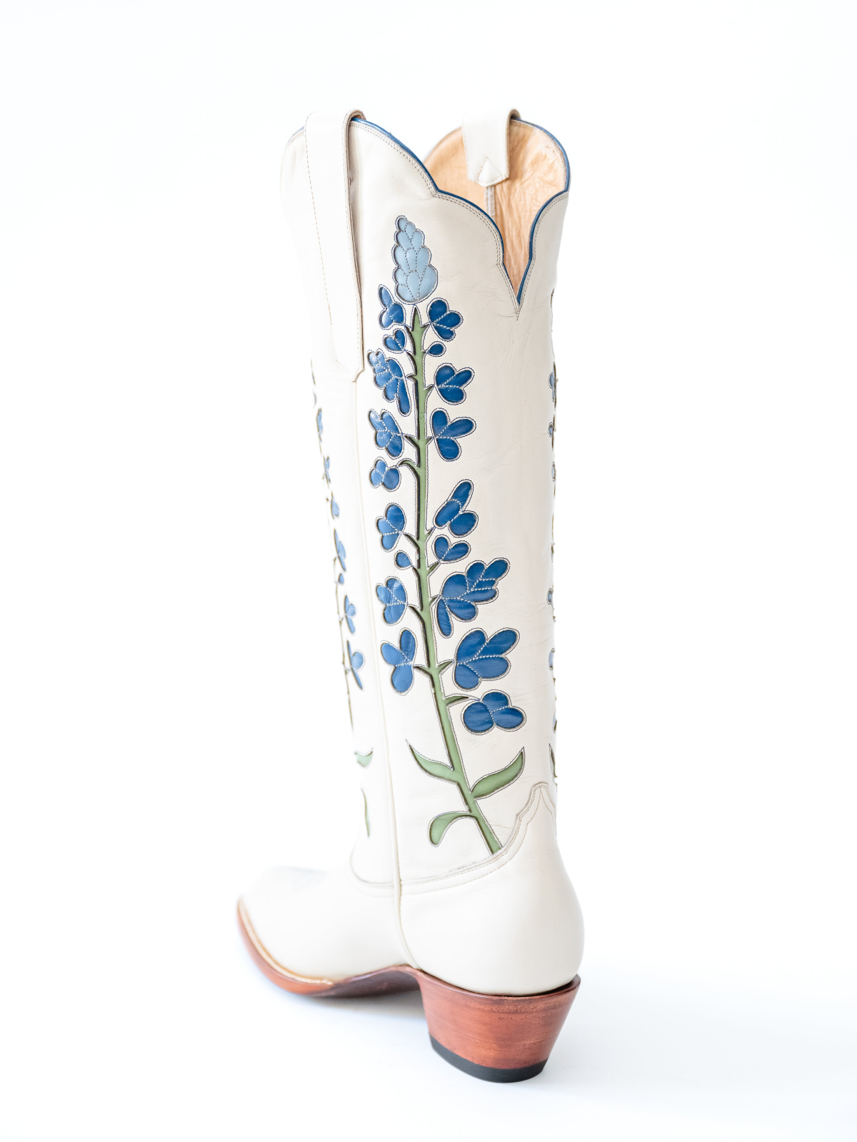 Ivory Almond-Toe Bluebonnet Inlay Wide Calf Tall Knee High Cowgirl Boots