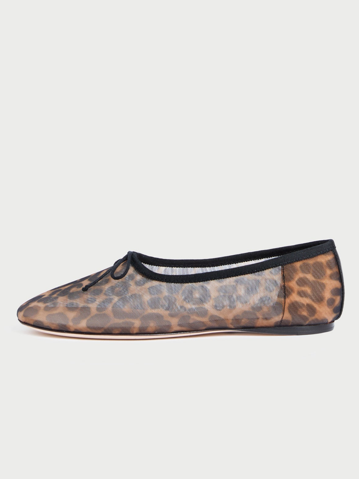 Leopard Mesh Almond-Toe Ballet Bow Flats