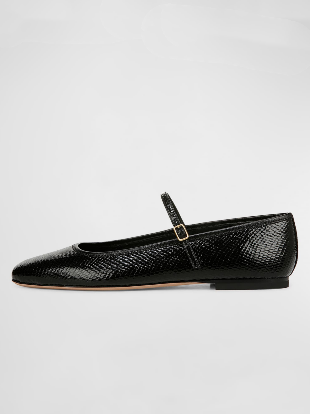 Black Snake-Embossed Square-Toe Ballet Flats Mary Janes