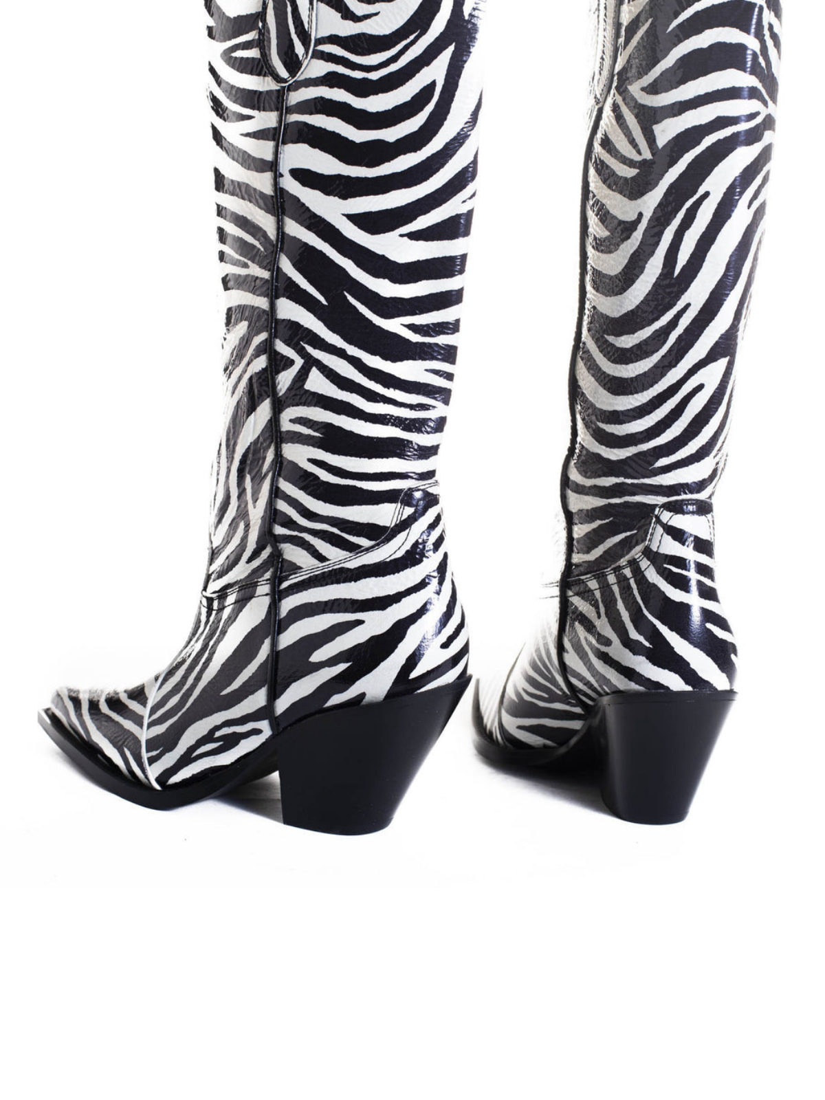 Zebra Stripe Pointed-Toe Wide Calf Tall Knee High Cowgirl Boots