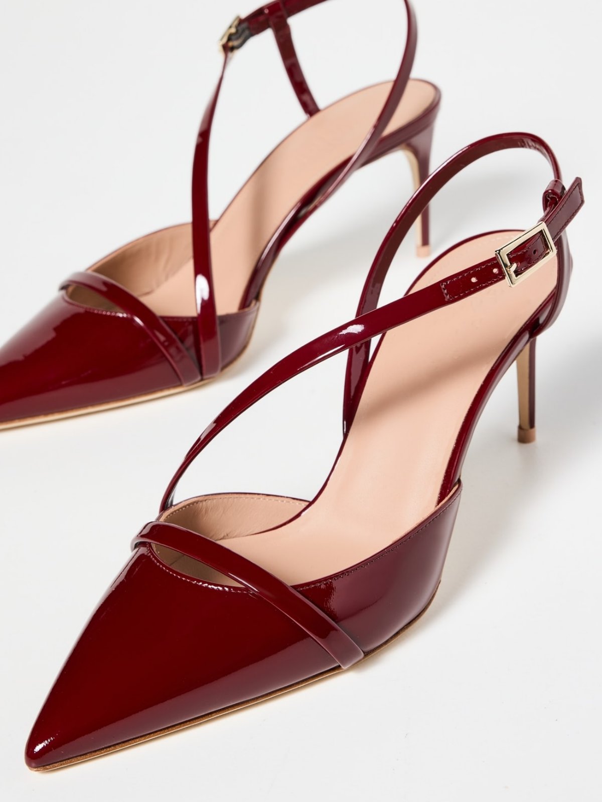 Burgundy Patent Pointed-Toe Cross Slingback Pump Kitten Heels