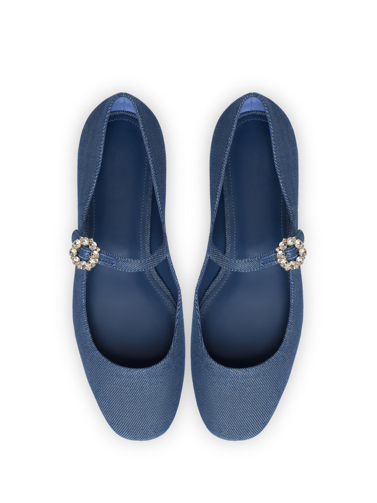 Blue Denim Round-Toe Bridge Starp Ballet Flats