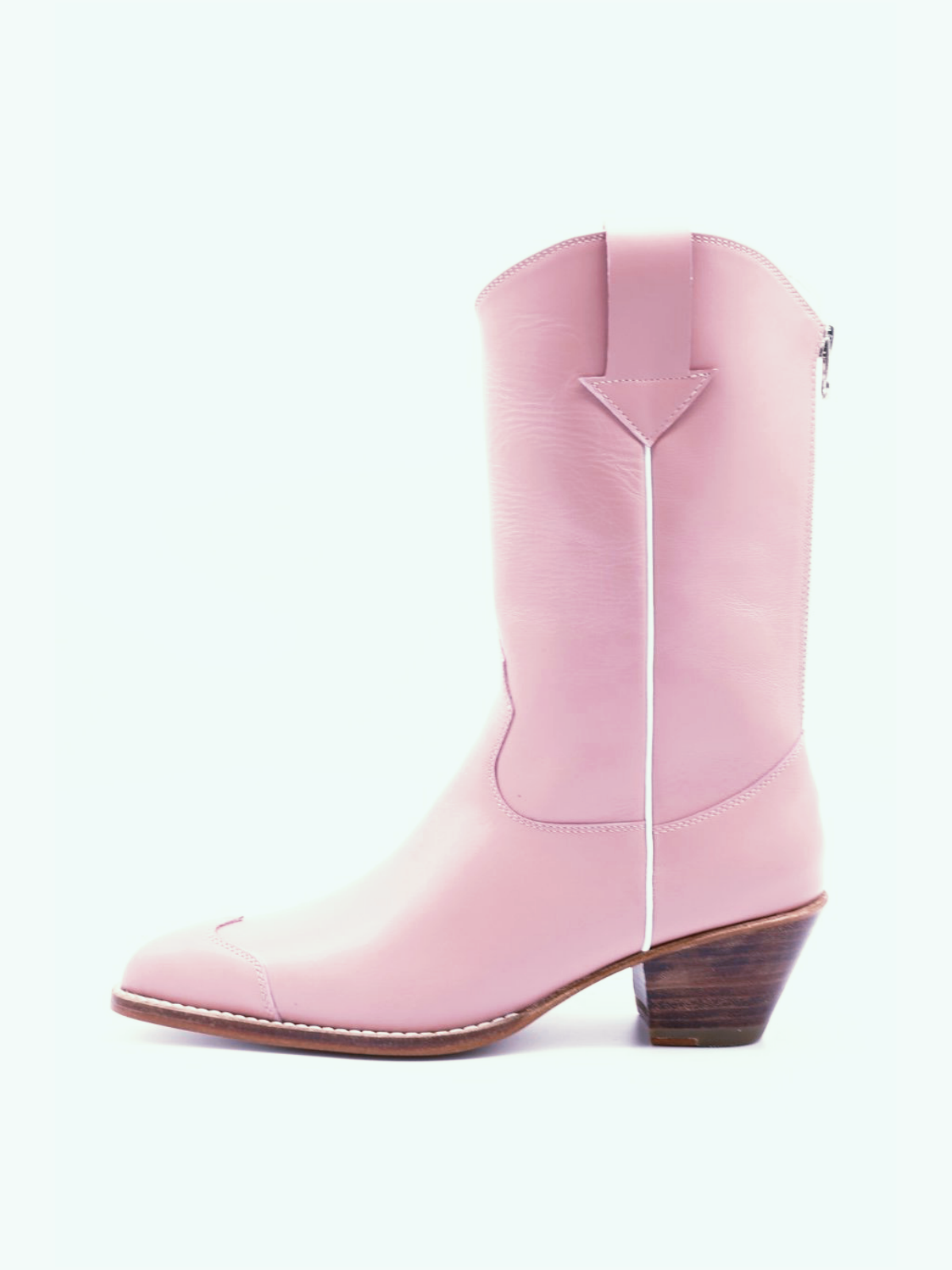 Pink Vegan Leather Almond-Toe Back-Zip Mid Calf Cowgirl Boots