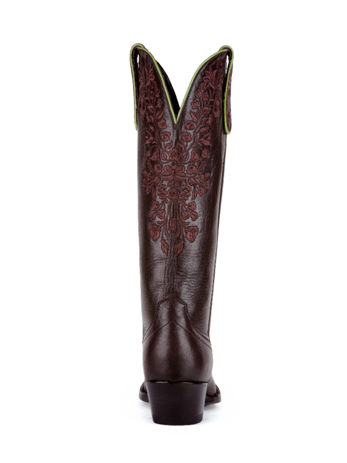 Chocolate Round-Toe Flowers Embroidery Wide Mid Calf Tall Cowgirl Boots